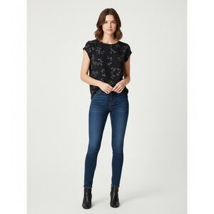 Reitmans black and purple floral cap sleeve sustainable blouse size XL